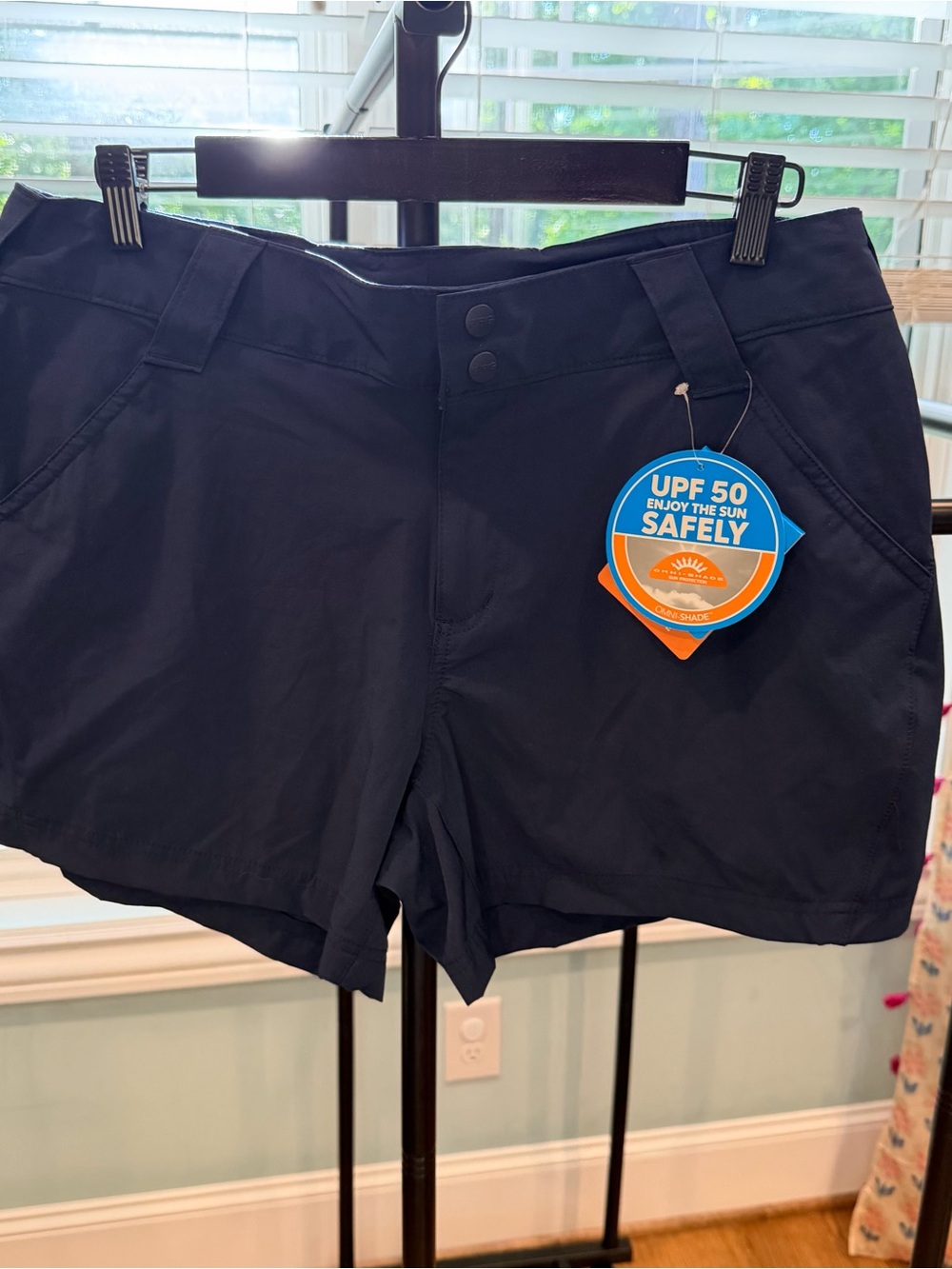 NWT Columbia PFG Shorts Women 14 Navy Blue Coral Pointe 111 Omni Shade UPF 50